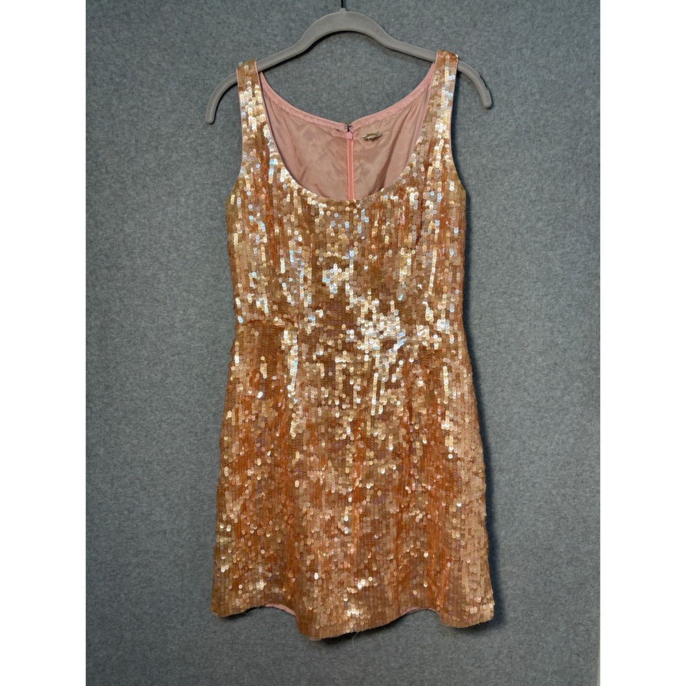 Vintage 100% Silk Peach Sequin Cocktail Dress‎ Glam Y2K Party Dress Size 6 Flaw